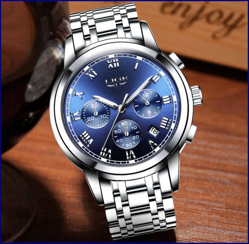 ** CLASSIC -  Relogio Masculion LIGE 9810 Top Luxury FULL Steel *6 Hands* Chronograph Watch Men