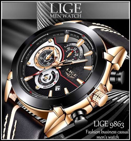 **   Relogio Masculion LIGE 9863 Top Luxury *6 Hands* Chronograph Watch Men*