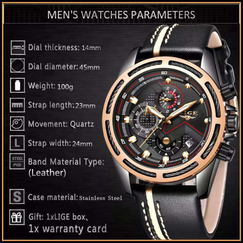 **   Relogio Masculion LIGE 9882 Top Luxury *6 Hands* Chronograph Watch Men*