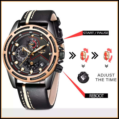 **   Relogio Masculion LIGE 9882 Top Luxury *6 Hands* Chronograph Watch Men*