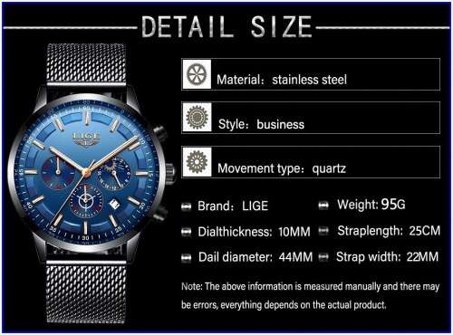 ** CLASSIC -  Relogio Masculion LIGE 9877-*Top Luxury All Steel *6 Hands* Chronograph Watch Men