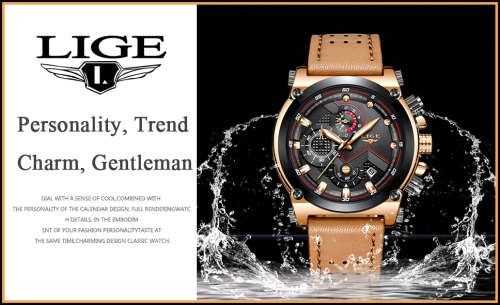 ** CLASSIC -  Relogio Masculion* DEEP DISH* LIGE 9856  Top Luxury *6 Hands* Chronograph Watch Men*