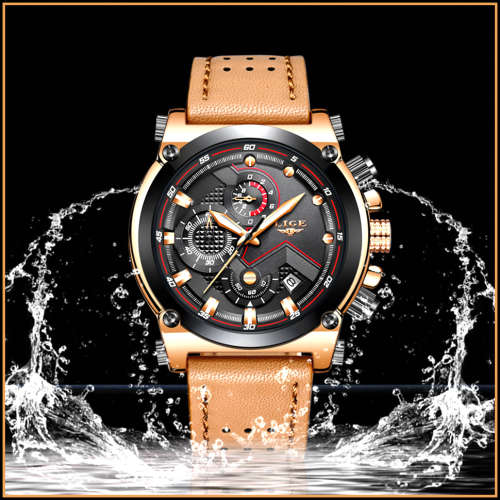 ** CLASSIC -  Relogio Masculion* DEEP DISH* LIGE 9856  Top Luxury *6 Hands* Chronograph Watch Men*