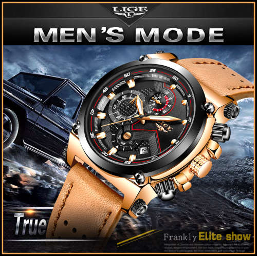 ** CLASSIC -  Relogio Masculion* DEEP DISH* LIGE 9856  Top Luxury *6 Hands* Chronograph Watch Men*