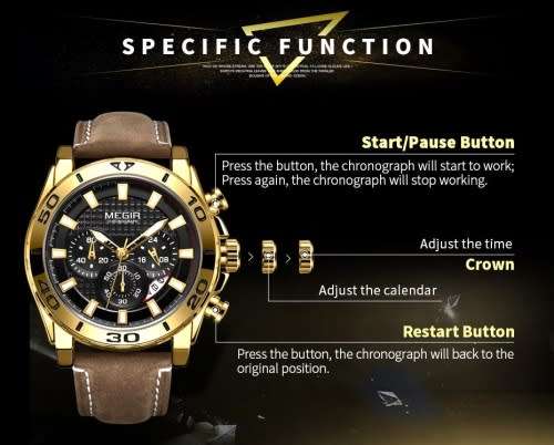 *** Megir (2094G)  Brand** Top Watch* New Style  Big Luxury Men Quartz Watch CHRONOGRAPH * 6 HANDS *