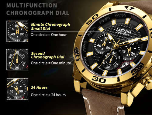*** Megir (2094G)  Brand** Top Watch* New Style  Big Luxury Men Quartz Watch CHRONOGRAPH * 6 HANDS *