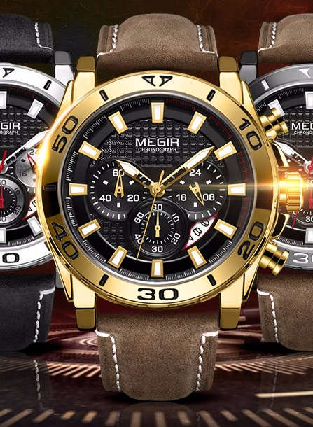 *** Megir (2094G)  Brand** Top Watch* New Style  Big Luxury Men Quartz Watch CHRONOGRAPH * 6 HANDS *