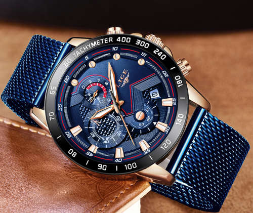 ** -SPORT*  Relogio Masculion*BLUE* LIGE 9929-*Top Luxury  Steel *6 Hands* Chronograph Watch Men