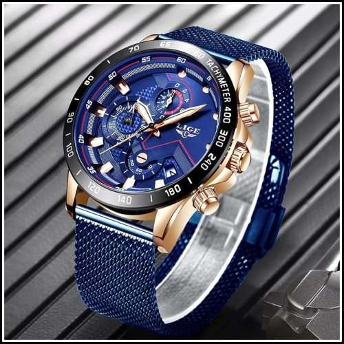 ** -SPORT*  Relogio Masculion*BLUE* LIGE 9929-*Top Luxury  Steel *6 Hands* Chronograph Watch Men