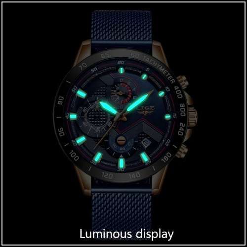 ** -SPORT*  Relogio Masculion*BLUE* LIGE 9929-*Top Luxury  Steel *6 Hands* Chronograph Watch Men