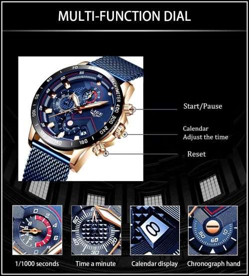 ** -SPORT*  Relogio Masculion*BLUE* LIGE 9929-*Top Luxury  Steel *6 Hands* Chronograph Watch Men