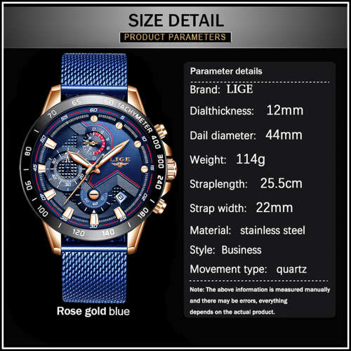 ** -SPORT*  Relogio Masculion*BLUE* LIGE 9929-*Top Luxury  Steel *6 Hands* Chronograph Watch Men