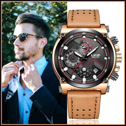 ** CLASSIC -  Relogio Masculion* DEEP DISH* LIGE 9856  Top Luxury *6 Hands* Chronograph Watch Men*