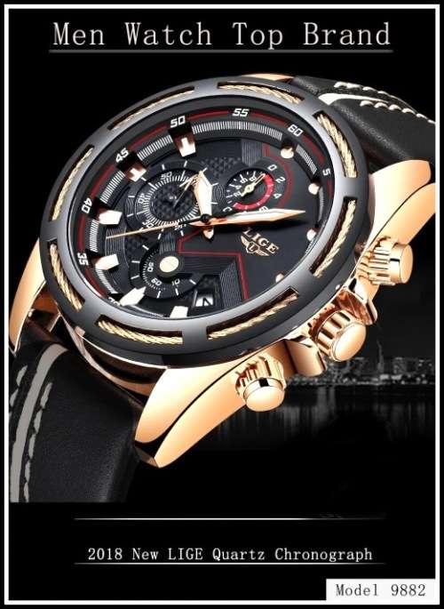 *LIGE 9882 Top Luxury *6 Hands* Chronograph Watch Men*FULL HOUSE