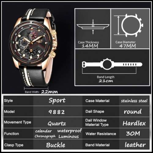 *LIGE 9882 Top Luxury *6 Hands* Chronograph Watch Men*FULL HOUSE