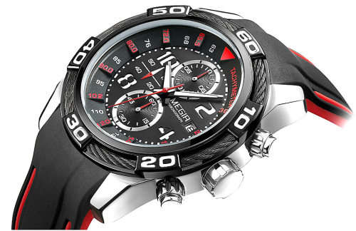 *Megir 2045 -*Big Dial* Multifunction  Chronograph Watch * 6 HANDS* Rubber Strap*