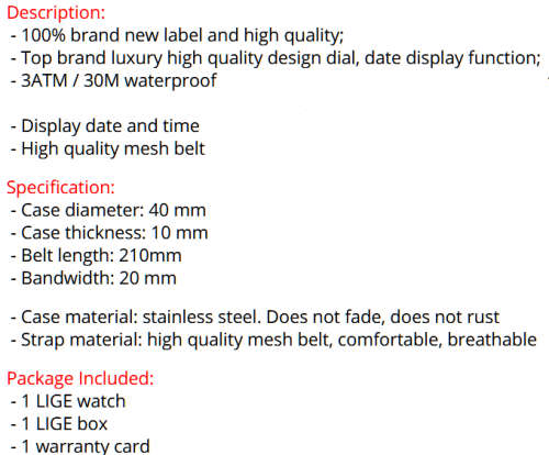 ** LIGE 9867 -*CELEBRITIES CHOICE ! Ladies Quality Watch!* Do not RUST or FADE **