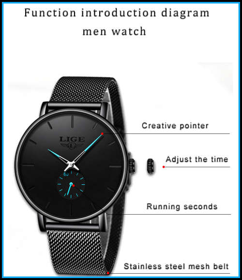 *LIGE 9915 Slimline Simple Watch Men Quartz Clock with Quality!* Will not Fade or Rust