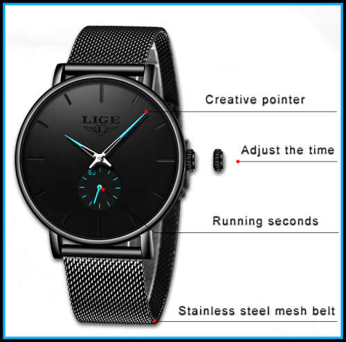 *LIGE 9915 Slimline Simple Watch Men Quartz Clock with Quality!* Will not Fade or Rust