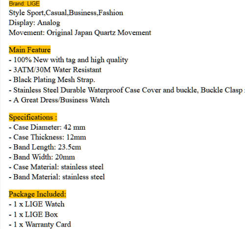 *LIGE 9915 Slimline Simple Watch Men Quartz Clock with Quality!* Will not Fade or Rust