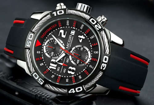 *Megir 2045 -*Big Dial* Multifunction  Chronograph Watch * 6 HANDS* Rubber Strap*