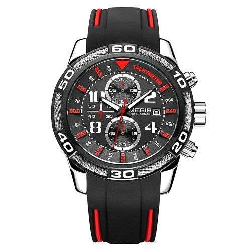 *Megir 2045 -*Big Dial* Multifunction  Chronograph Watch * 6 HANDS* Rubber Strap*
