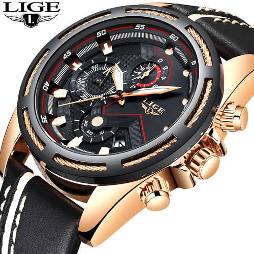 *LIGE 9882 Top Luxury *6 Hands* Chronograph Watch Men*FULL HOUSE