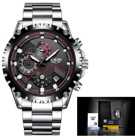 ** CLASSIC -  Relogio Masculion LIGE 9821-* Full Steel *6 Hands-* Chronograph Watch