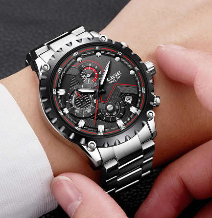 ** CLASSIC -  Relogio Masculion LIGE 9821-* Full Steel *6 Hands-* Chronograph Watch