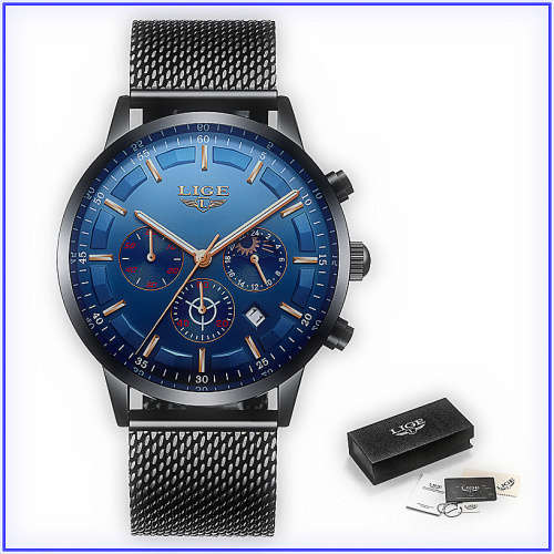 ** CLASSIC -  Relogio Masculion LIGE 9877-*Top Luxury All Steel *6 Hands* Chronograph Watch Men