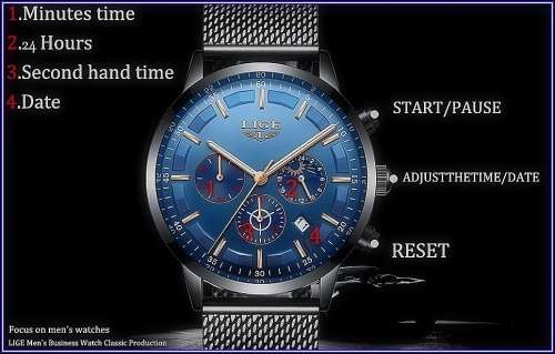 ** CLASSIC -  Relogio Masculion LIGE 9877-*Top Luxury All Steel *6 Hands* Chronograph Watch Men