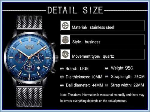 ** CLASSIC -  Relogio Masculion LIGE 9877-*Top Luxury All Steel *6 Hands* Chronograph Watch Men