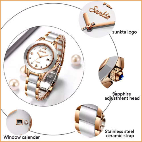 * Magnifisant* Sunkta * Lady Georgeos Steel Ceramic Band Bracelet Luxury Watch*