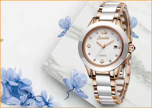 * Magnifisant* Sunkta * Lady Georgeos Steel Ceramic Band Bracelet Luxury Watch*