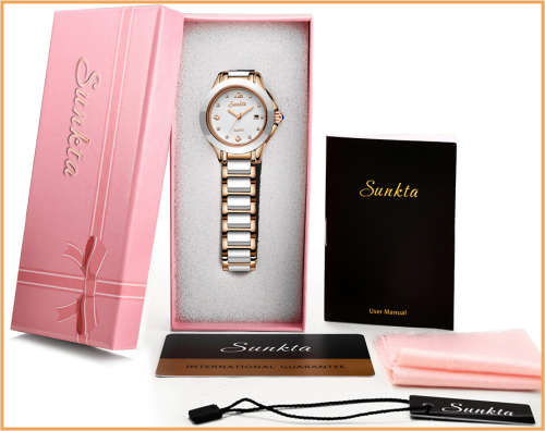 * Magnifisant* Sunkta * Lady Georgeos Steel Ceramic Band Bracelet Luxury Watch*