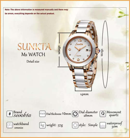 * Magnifisant* Sunkta * Lady Georgeos Steel Ceramic Band Bracelet Luxury Watch*