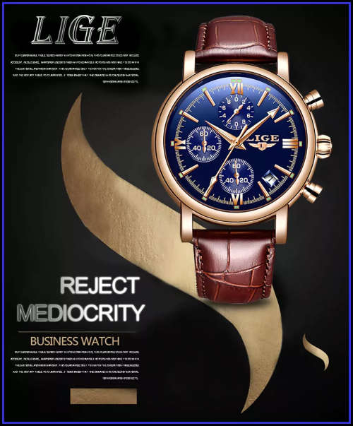 ** CLASSIC -  Relogio Masculion LIGE 9958-*Top Luxury Leather Band *6 Hands-* Chronograph Watch*