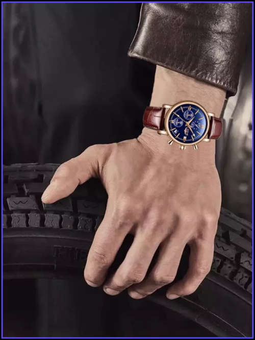 ** CLASSIC -  Relogio Masculion LIGE 9958-*Top Luxury Leather Band *6 Hands-* Chronograph Watch*