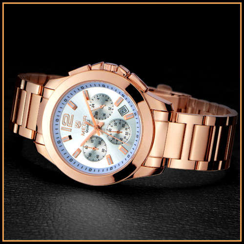 Megir 5006L  -Quality Ladies Solid Sturdy Chronograph Watch * Rose Gold ~ 6 Hands