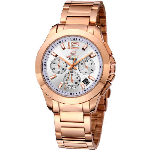 Megir 5006L  -Quality Ladies Solid Sturdy Chronograph Watch * Rose Gold ~ 6 Hands