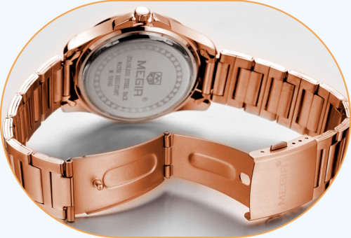 Megir 5006L  -Quality Ladies Solid Sturdy Chronograph Watch * Rose Gold ~ 6 Hands