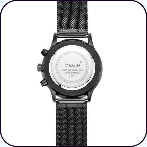 *FREE SHIPPING *  Megir 2011 - Chronograph Watch * 6 HANDS* Black SS  Strap*