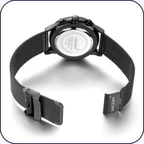 *FREE SHIPPING *  Megir 2011 - Chronograph Watch * 6 HANDS* Black SS  Strap*