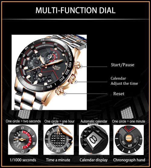 CLASSIC - Business Men LIGE 9982  Luxury * FULL* Steel *6 Hands* Chronograph Watch Men- FULL HOUSE*