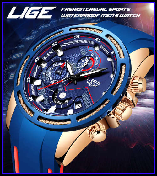** -SPORT*  LIGE 9957-* Luxury Visual Impact *6 Hands* Chronograph Watch Men