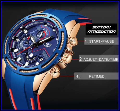 ** -SPORT*  LIGE 9957-* Luxury Visual Impact *6 Hands* Chronograph Watch Men