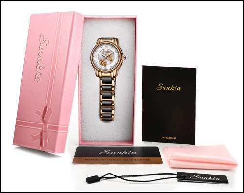 * Magnifisant* Sunkta * Lady Georgeos Steel Ceramic Band Bracelet Luxury Watch*BLACK