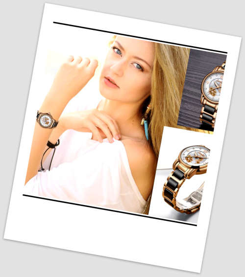 * Magnifisant* Sunkta * Lady Georgeos Steel Ceramic Band Bracelet Luxury Watch*BLACK