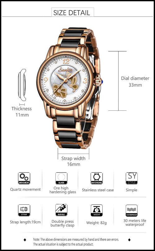 * Magnifisant* Sunkta * Lady Georgeos Steel Ceramic Band Bracelet Luxury Watch*BLACK