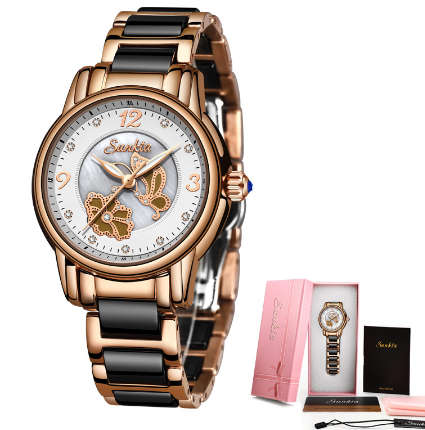 *FREE SHIPPING * Lady Georgeos Steel Ceramic Band Bracelet Luxury Watch*BLACK